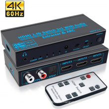 HDMI 2.0b Switch 3x1 Splitter 3 in 1 4K@60HZ Switcher Box with ARC Remote Optical Toslink SPDIF+Coaxial+Analog RCA Stereo Audio